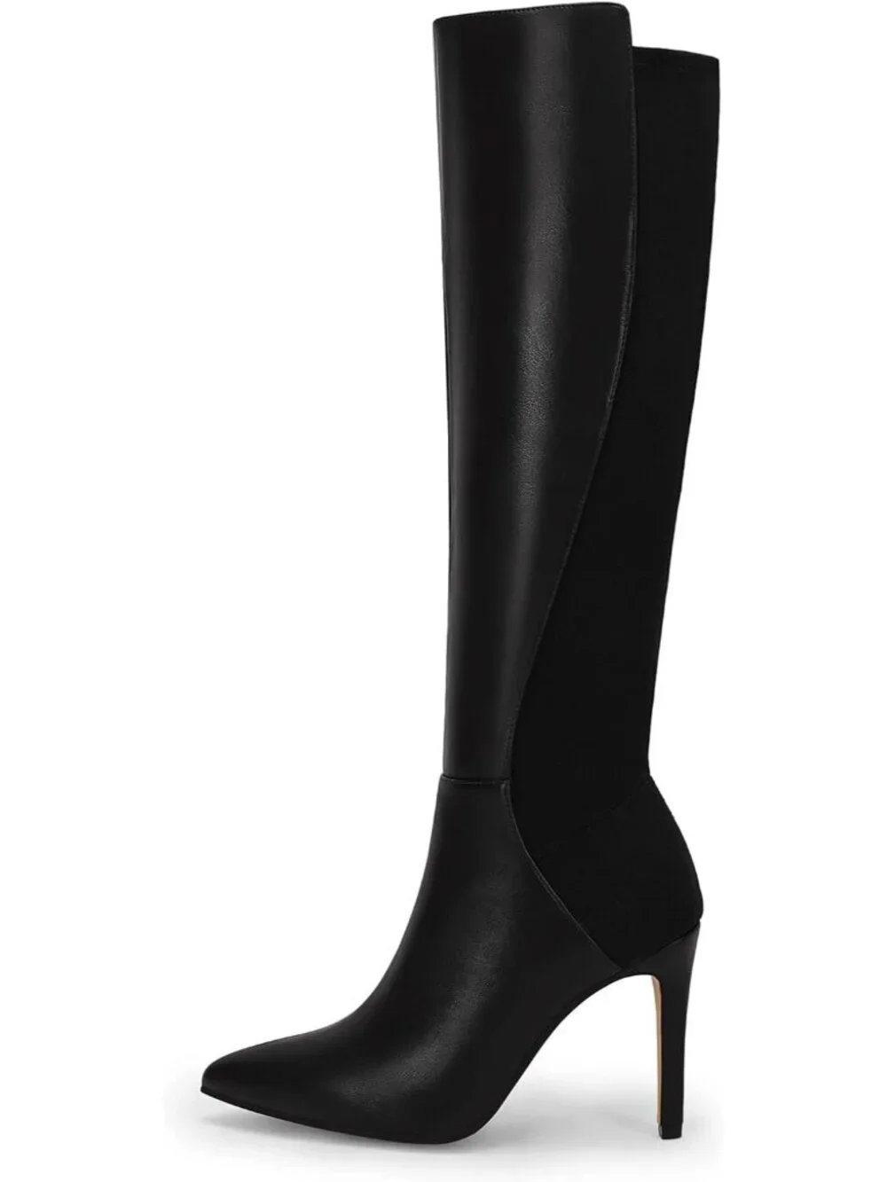 Women's Black Stiletto Heel Pointed Toe Faux Leather Zipper Knee High Boots
